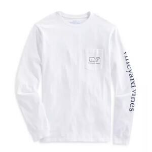 Vineyard Vines Men Long Sleeve Garment Dyed White VTG Cotton Whale T Shirt Small